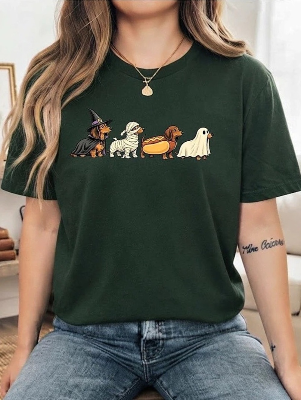 Spooky Dachshund Dog Halloween Comfort Color T-Shirt - Picture 2 of 3